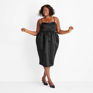 Classic Black Satin Midi Dress with Spaghetti Straps